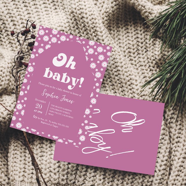 Oh Baby! Mauve pink Chequered Gingham baby shower Invitation (Creator Uploaded)
