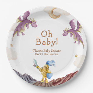 Oh Baby Mediaeval Fairytale Dragon Boy Baby Shower Paper Plate