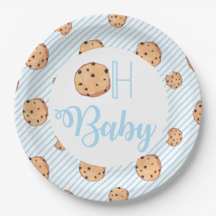 Oh Baby Milk and Cookies blue Baby Shower Paper Plate