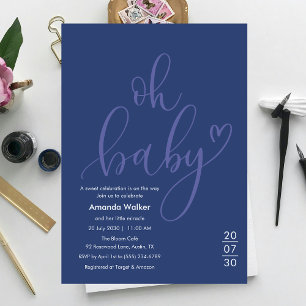 Oh Baby! Minimal Elegant Blue Script Baby Shower Invitation