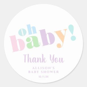 Oh Baby Minimal Pastel Baby Shower Thank You Classic Round Sticker