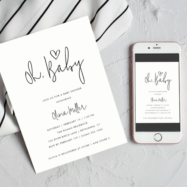 Oh Baby Minimalist Gender Neutral Baby Shower Invitation (Creator Uploaded)