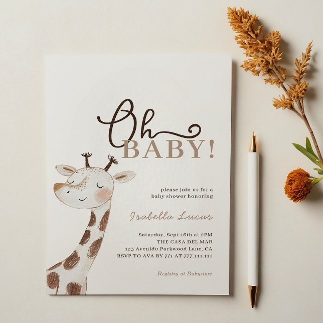 Oh Baby! Minimalist Giraffe Baby Shower Invitation (Creator Uploaded)