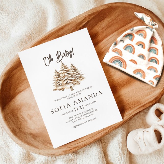 Oh Baby Minimalist Pine Trees Winter Baby Shower Invitation (Creator Uploaded)