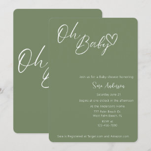 Oh Baby Minimalist Sage Green Baby Shower  Invitation