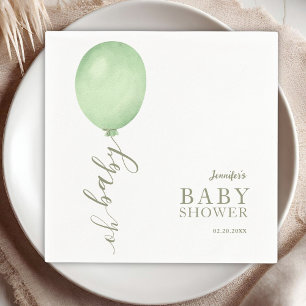 Oh Baby Minimalist Sage Green Balloon Baby Shower Napkin