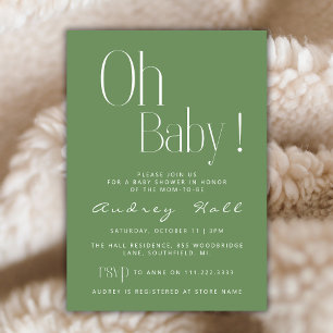 Oh Baby Minimalist Sage Green Modern Baby Shower Invitation