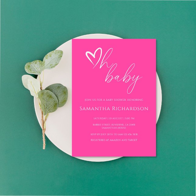Oh baby! Minimalist Simple Pink Baby Shower Invitation (Creator Uploaded)