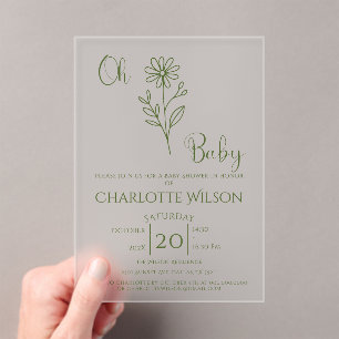 Oh Baby Minimalist Wildflower Baby Shower Acrylic Invitations