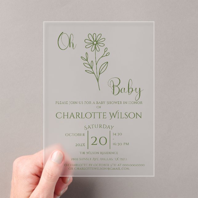 Oh Baby Minimalist Wildflower Baby Shower Acrylic Invitations (Insitu (Handheld))