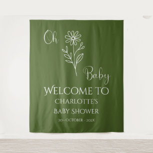 Oh Baby Minimalist Wildflower Baby Shower Backdrop Tapestry