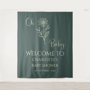 Oh Baby Minimalist Wildflower Baby Shower Backdrop Tapestry