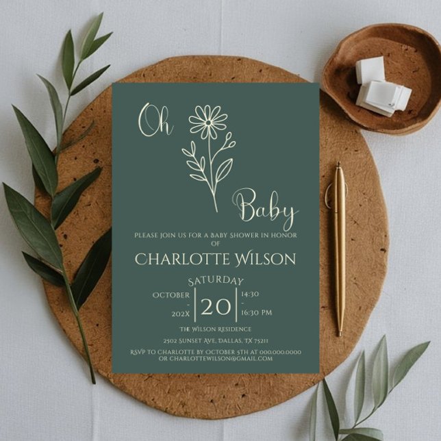 Oh Baby Minimalist Wildflower Baby Shower Invitation (Creator Uploaded)