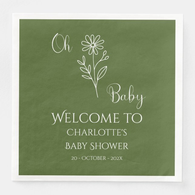 Oh Baby Minimalist Wildflower Baby Shower Napkin (Front)