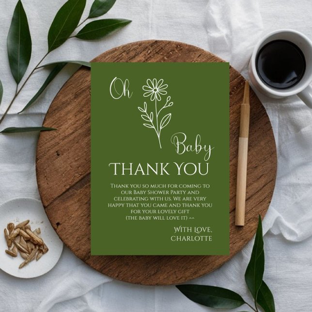 Oh Baby Minimalist Wildflower Baby Shower Thank You Card (Creator Uploaded)