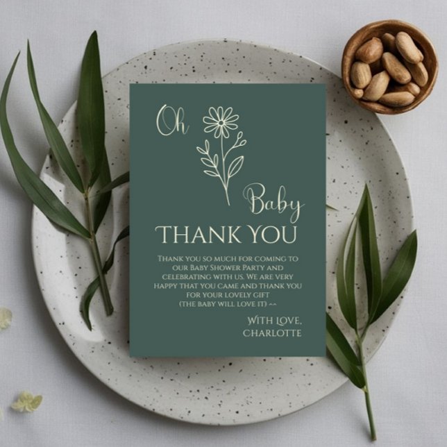 Oh Baby Minimalist Wildflower Baby Shower Thank You Card (Creator Uploaded)