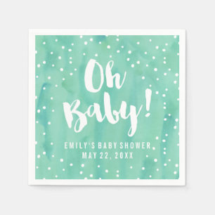 Oh Baby Mint Watercolor Baby Shower Napkin