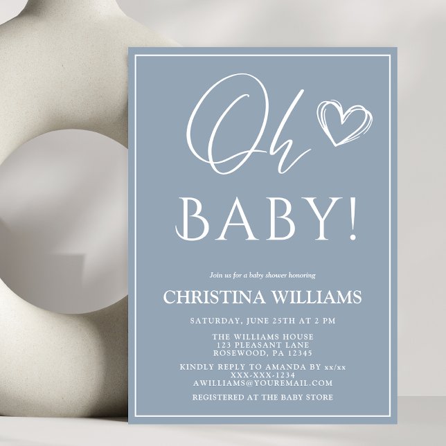 Oh Baby Modern Blue Baby Shower Invitation (Creator Uploaded)