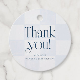Oh Baby Modern Blue Checkered Baby Shower Favour Tags