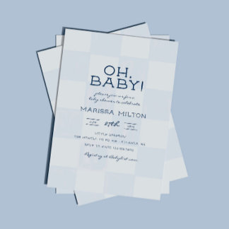 Oh Baby Modern Blue Chequered Baby Shower Invitation
