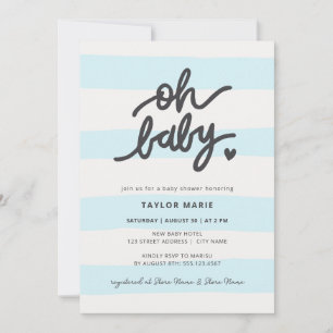 Oh Baby Modern Blue Stripes Boy Baby Shower Invitation