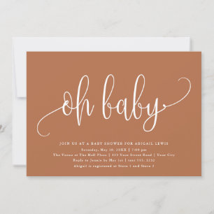 Oh Baby Modern Calligraphy Terracotta Baby Shower Invitation