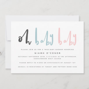 Oh baby modern contemporary twin baby shower holiday card