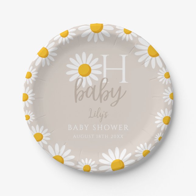 Oh Baby Modern Daisy Gender Neutral Baby Shower Paper Plate (Front)