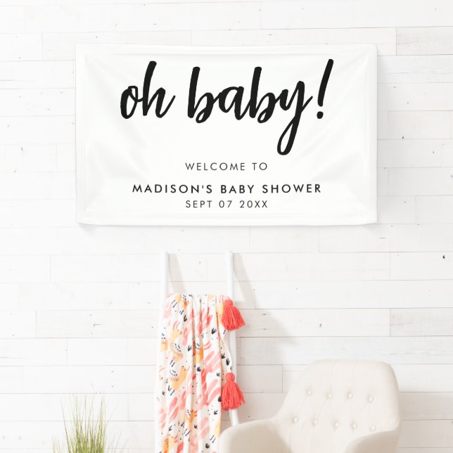 Oh Baby Modern Elegant Black and White Baby Shower Banner (Insitu)