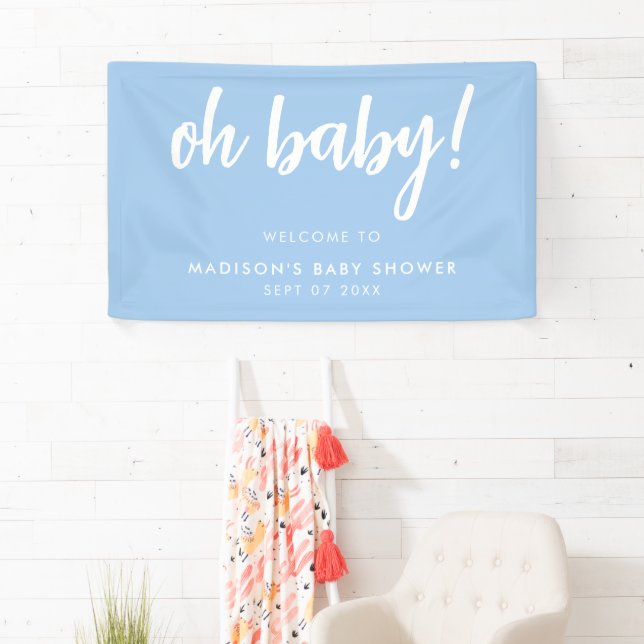 Oh Baby Modern Elegant Blue Baby Shower Banner (Insitu)