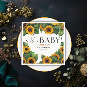 "Oh Baby" Modern Elegant Sunflower Baby Shower Napkin