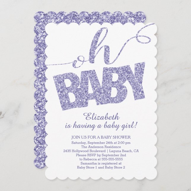 Oh Baby! Modern Glitter Baby Shower Invitation (Front/Back)