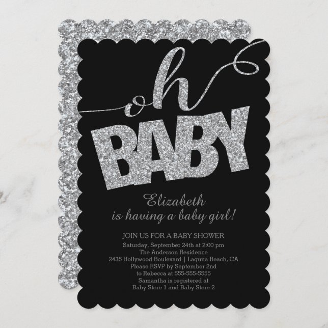 Oh Baby! Modern Glitter Baby Shower Invitation (Front/Back)
