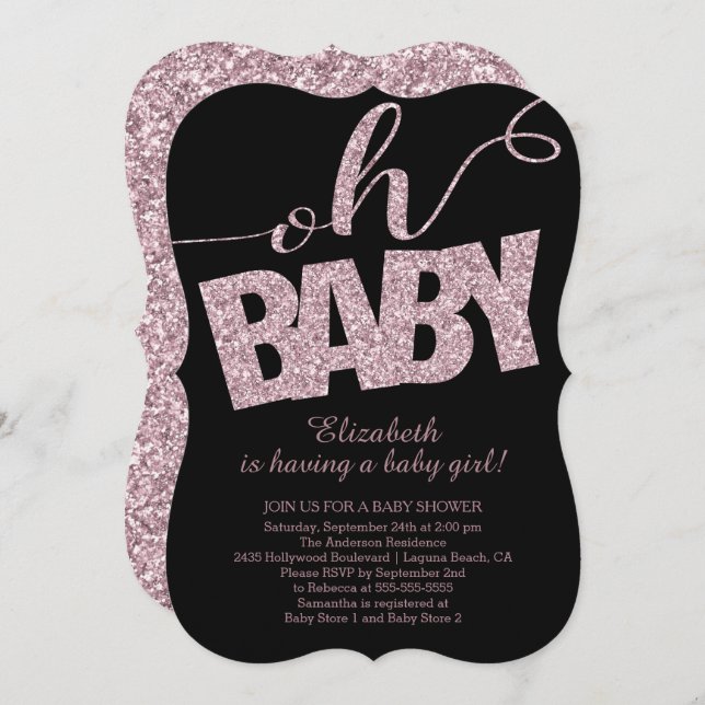 Oh Baby! Modern Glitter Baby Shower Invitation (Front/Back)