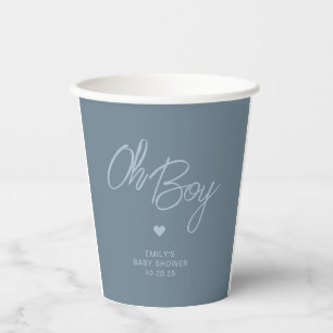 Oh Baby Modern Minimal Dusty Blue Boy Baby Shower Paper Cups