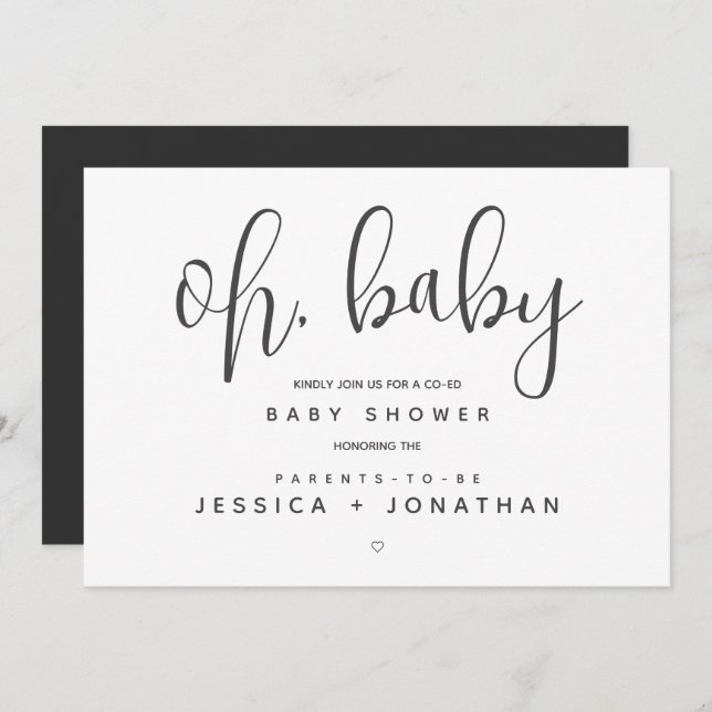 Oh, baby Modern Minimalist Baby Shower Co-ed Invitation (Front/Back)