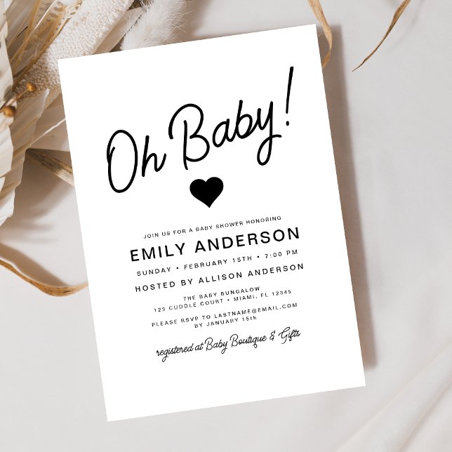 Oh Baby Modern Minimalist Simple Baby Shower  Invitation (Creator Uploaded)