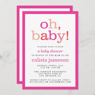 Oh Baby! Modern Pink Girl Baby Shower Invitations