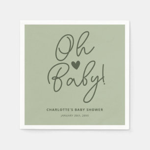 Oh Baby Modern Sage Green Baby Shower Custom Napkin