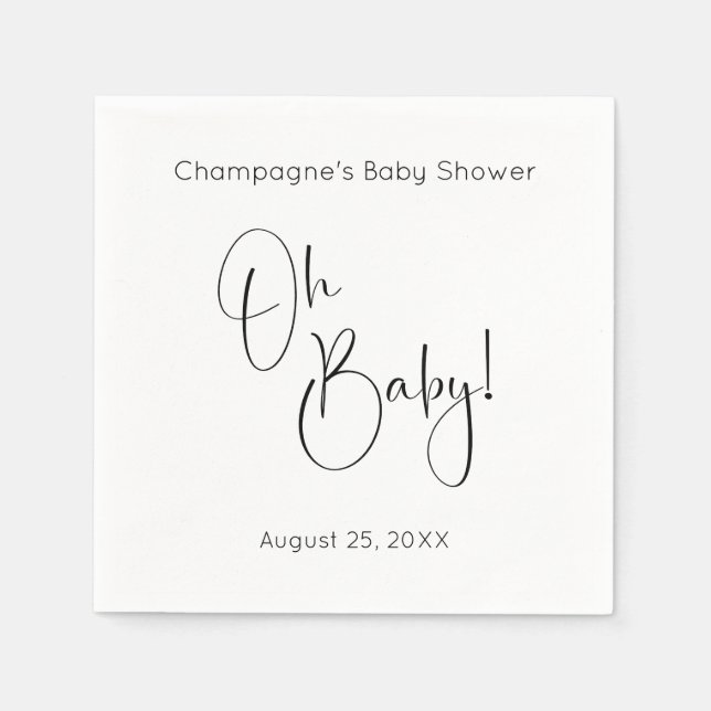 Oh Baby Modern Script Baby Shower Napkin (Front)
