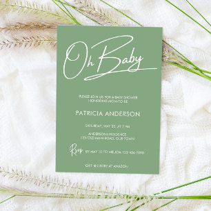 Oh baby modern script calligraphy baby shower  invitation