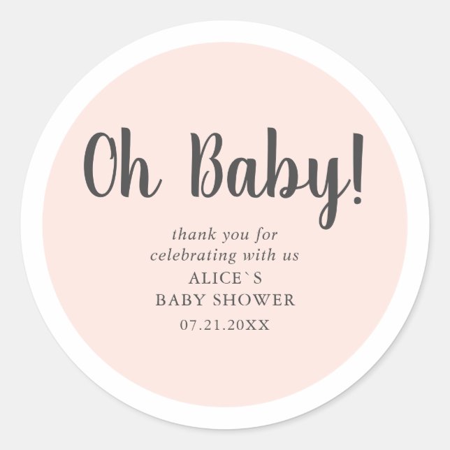 Oh Baby Modern Simple Baby Shower Classic Round Sticker (Front)