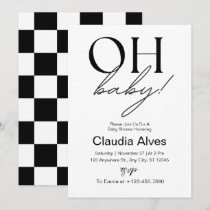 Oh Baby Modern Simple Black Baby Shower Invitation