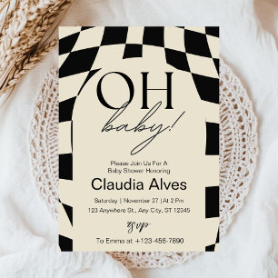 Oh Baby Modern Simple Black Beige Baby Shower Invitation