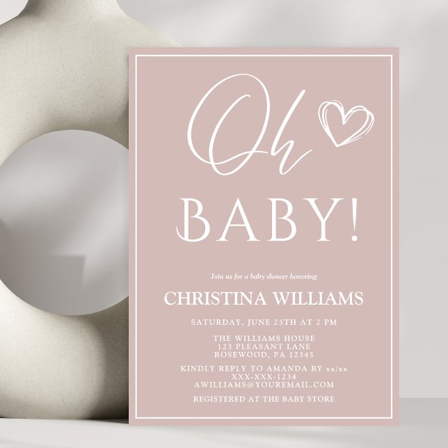 Oh Baby Modern Simple Blush Pink Baby Shower Invitation (Creator Uploaded)