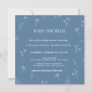 Oh Baby Modern Simple Dusty Blue Boy Baby Shower  Invitation