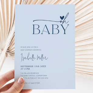 Oh Baby Modern Simple Dusty Blue Boy Baby Shower Invitation