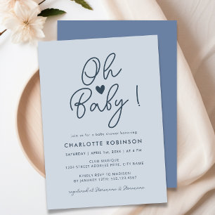 Oh Baby Modern Simple Pastel Blue Boy Baby Shower Invitation