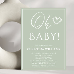 Oh Baby Modern Simple Sage Green Baby Shower Invitation