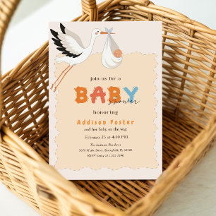 Oh Baby Modern Stork Special Delivery Baby Shower Invitation